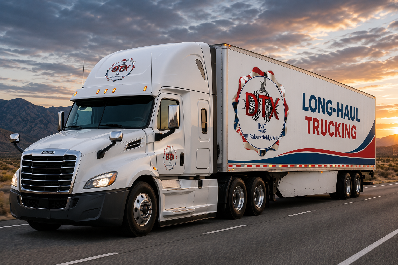 Long-haul semi truck driving through a mountain highway